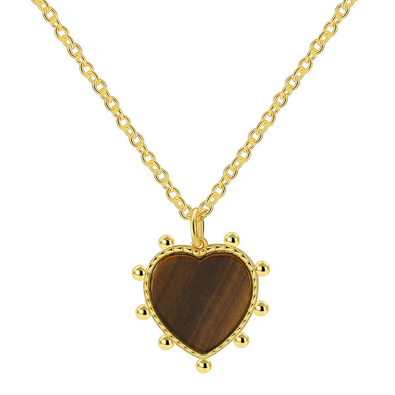 Pendentif en forme de cœur en pierre d'œil de tigre 