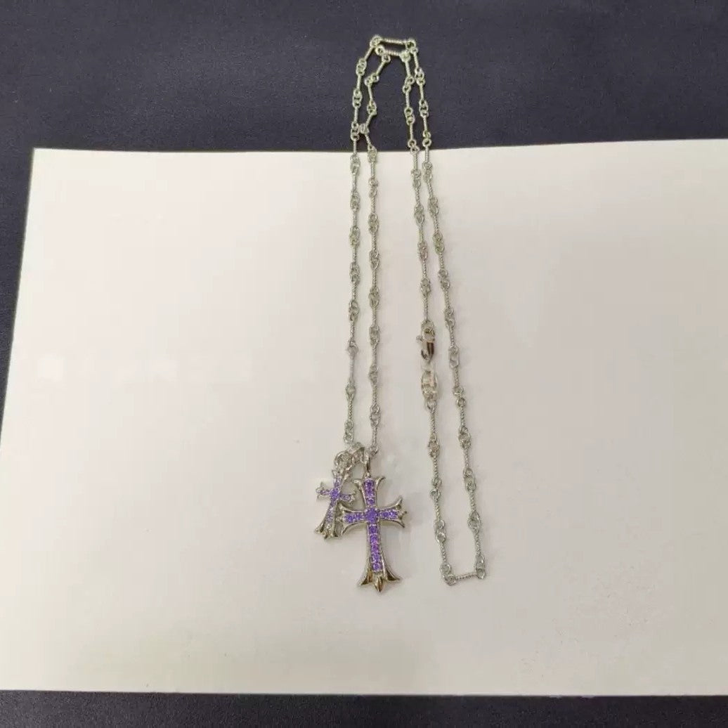 Double Cross Platinum Necklace