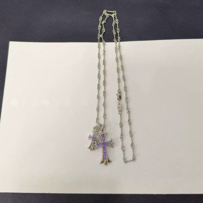 Double Cross Platinum Necklace