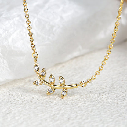 Diamond inlaid olive branch and leaf necklace
