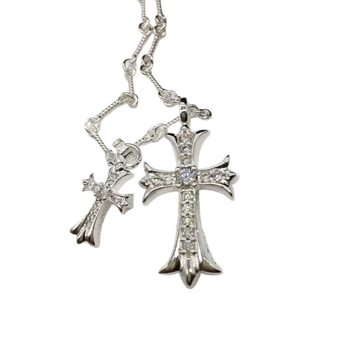Double Cross Platinum Necklace
