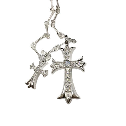 Double Cross Platinum Necklace