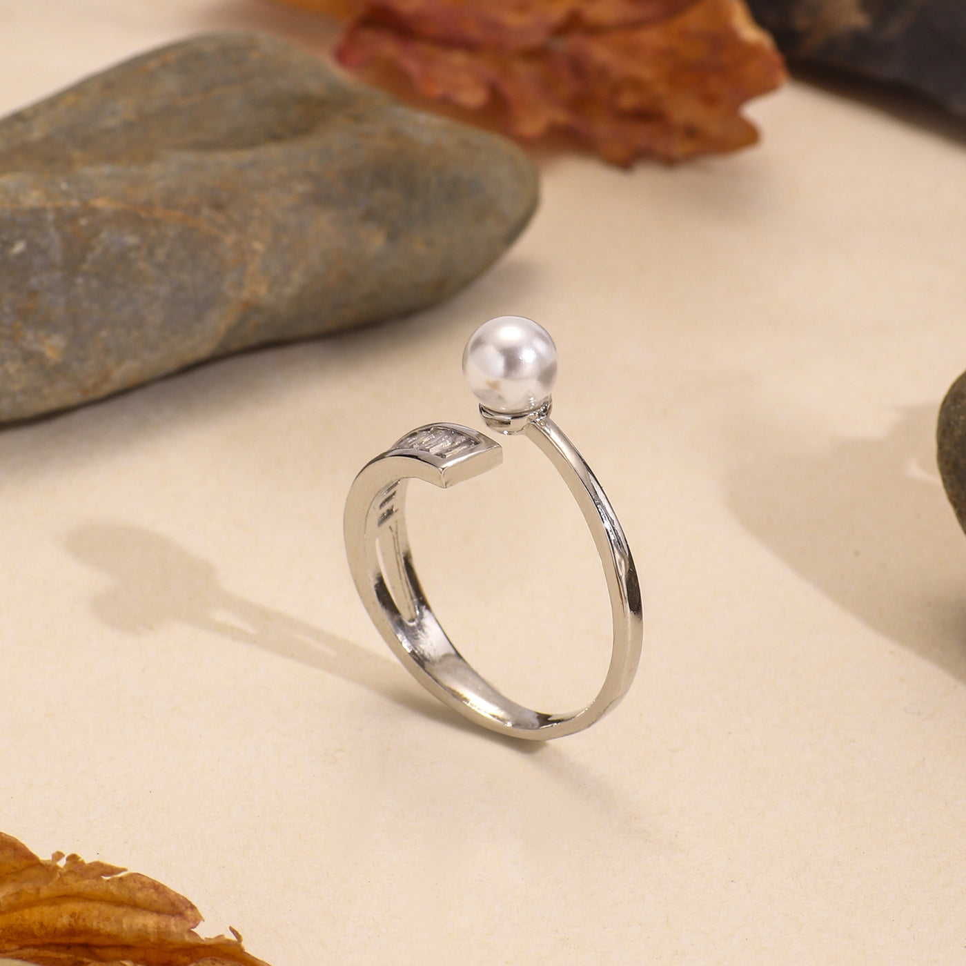 Pearl diamond Open Rings