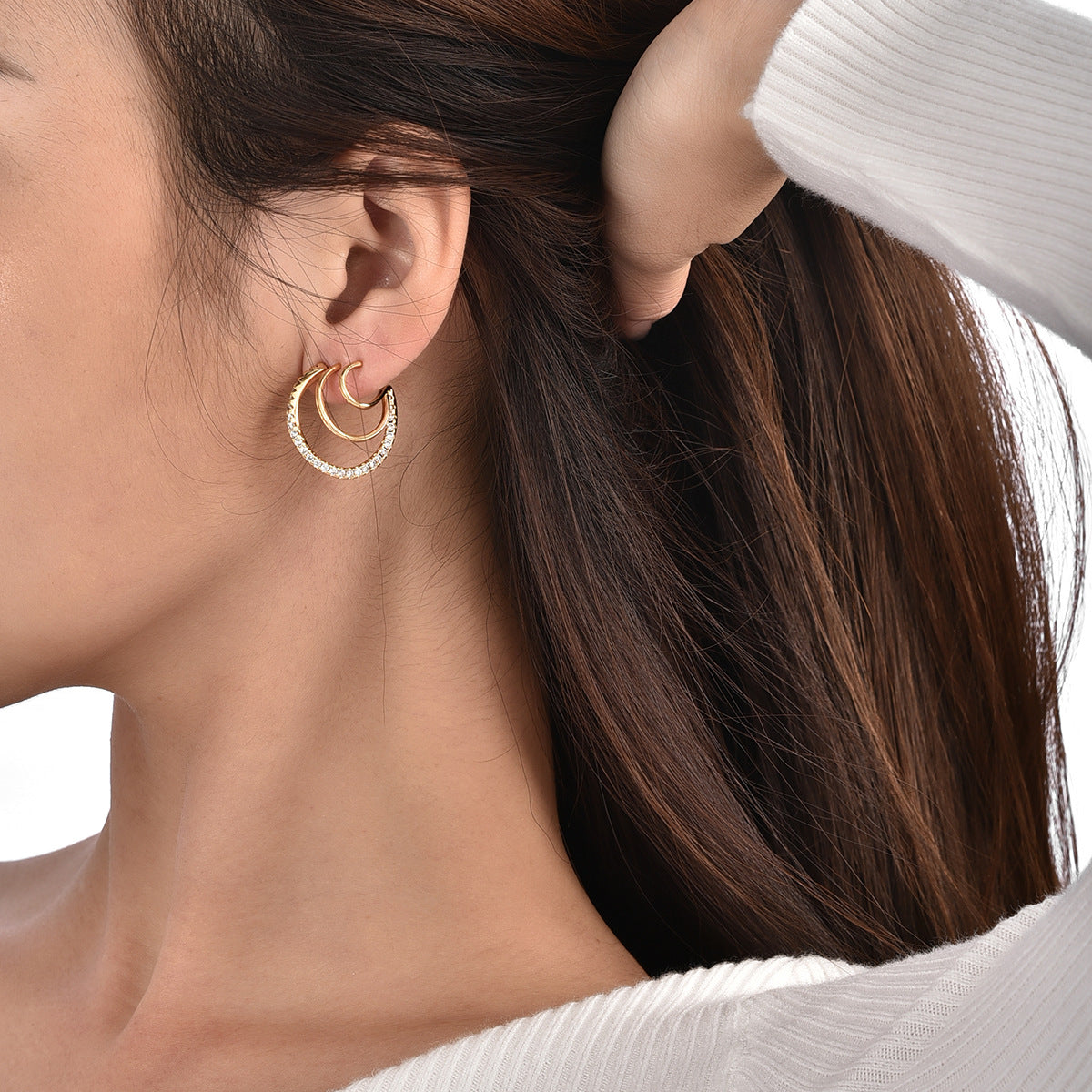 Three circle diamond earrings