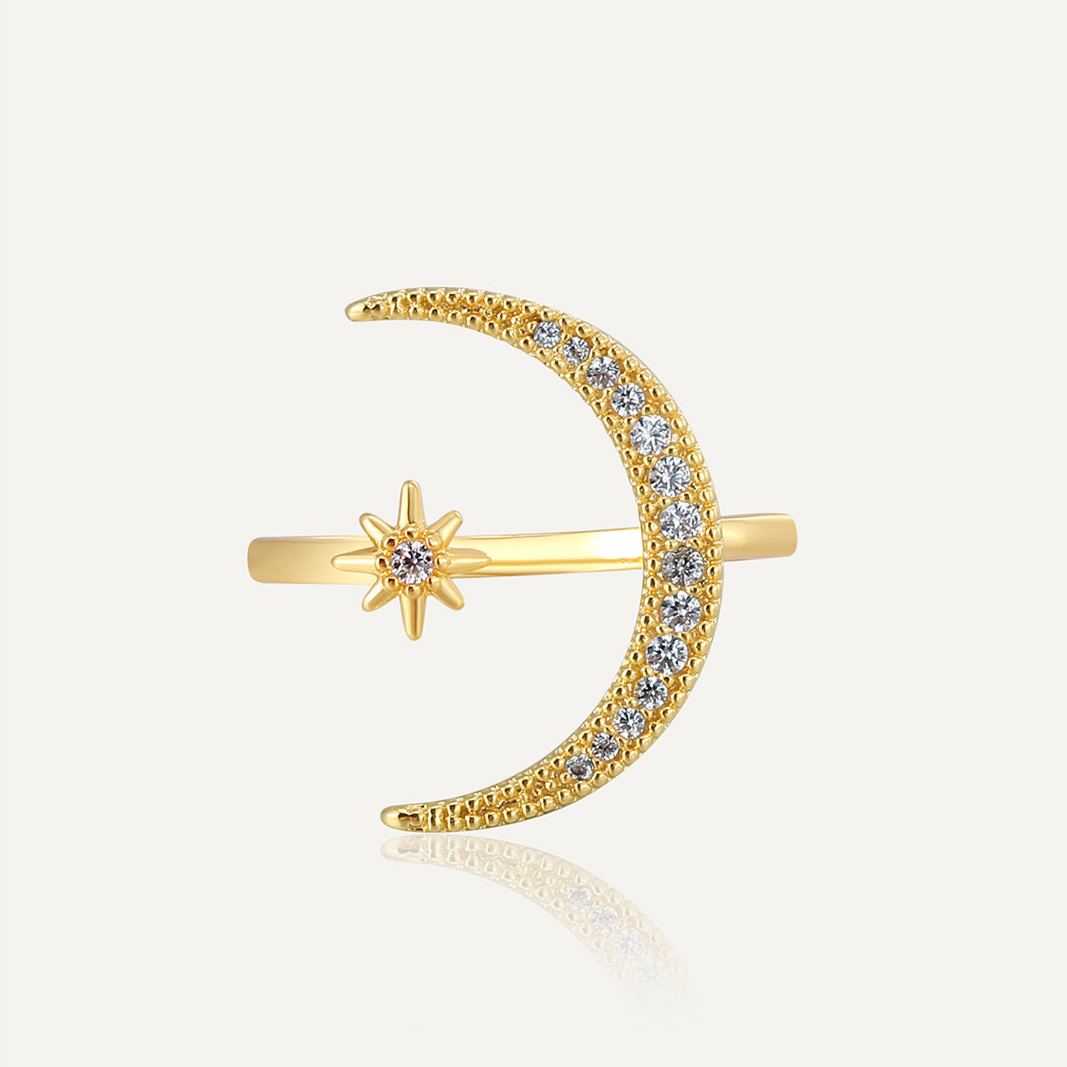Crescent diamond-encrusted open tail ring