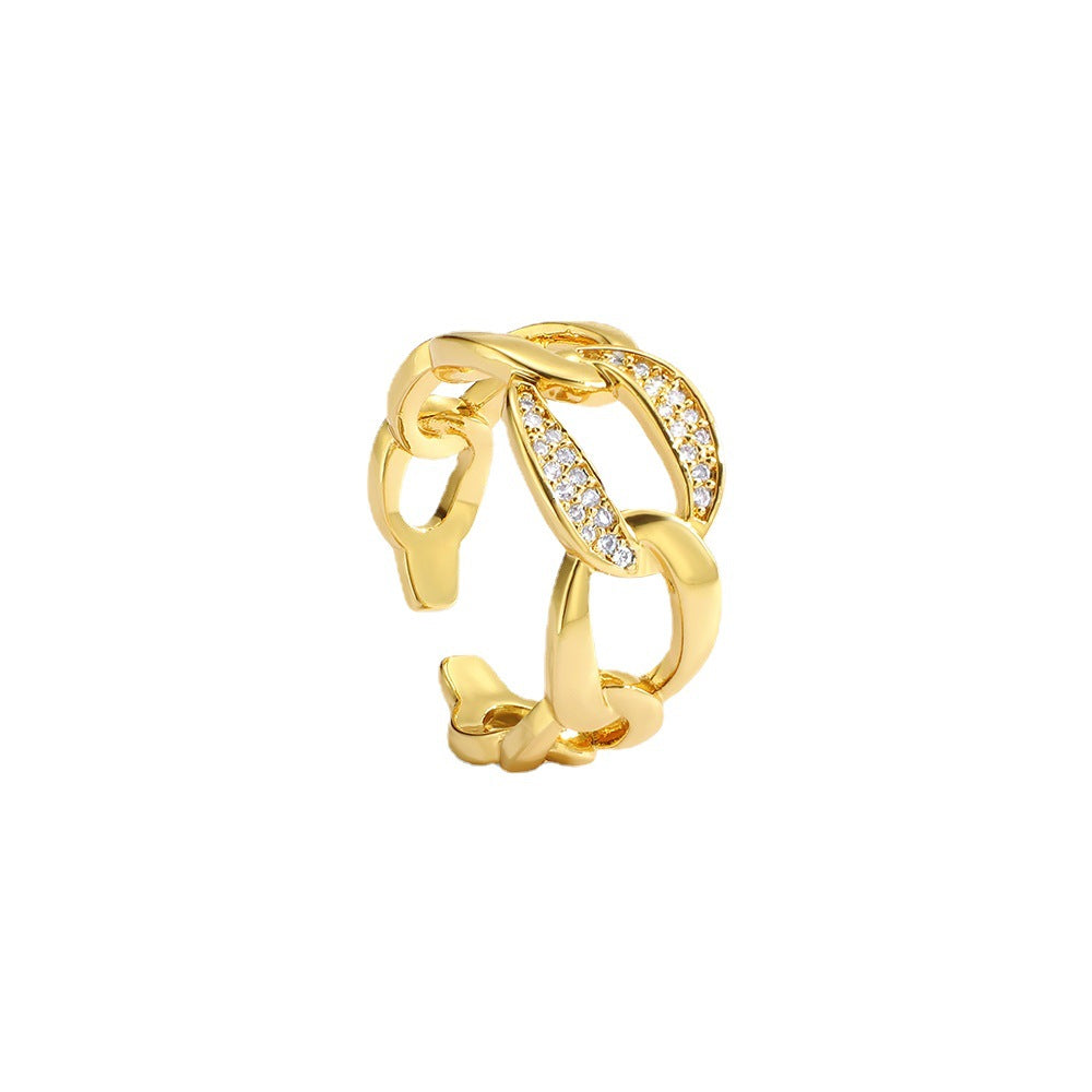 Bague chaîne cubaine sertie de diamants 