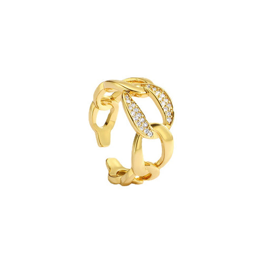 Cuban chain ring set with diamonds