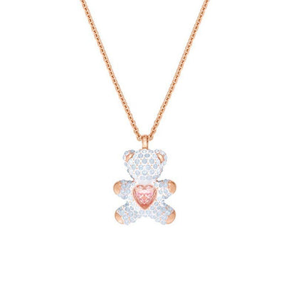 Beating Heart Teddy Bear Crystal Necklace