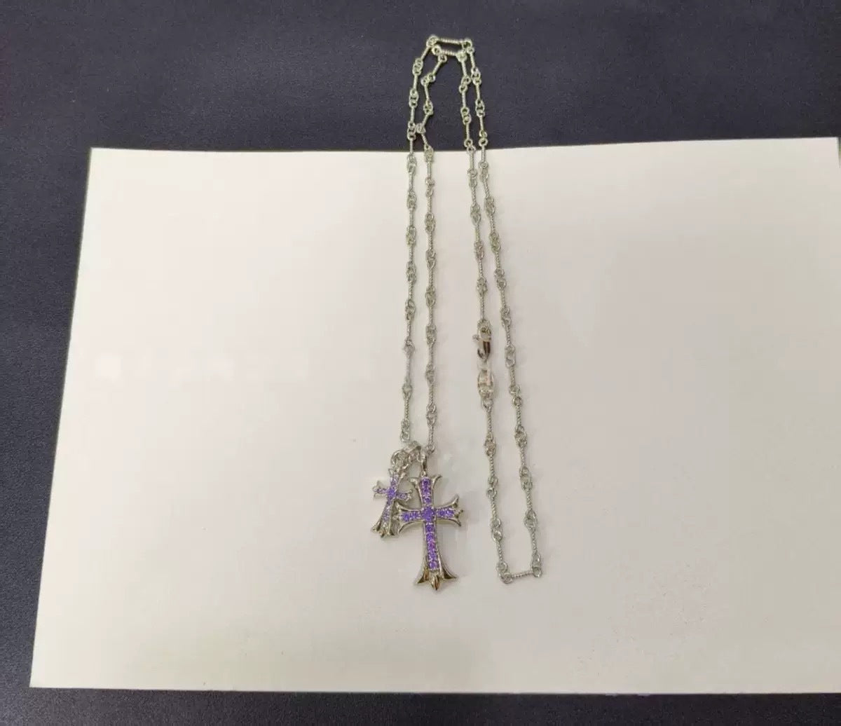 Double Cross Platinum Necklace
