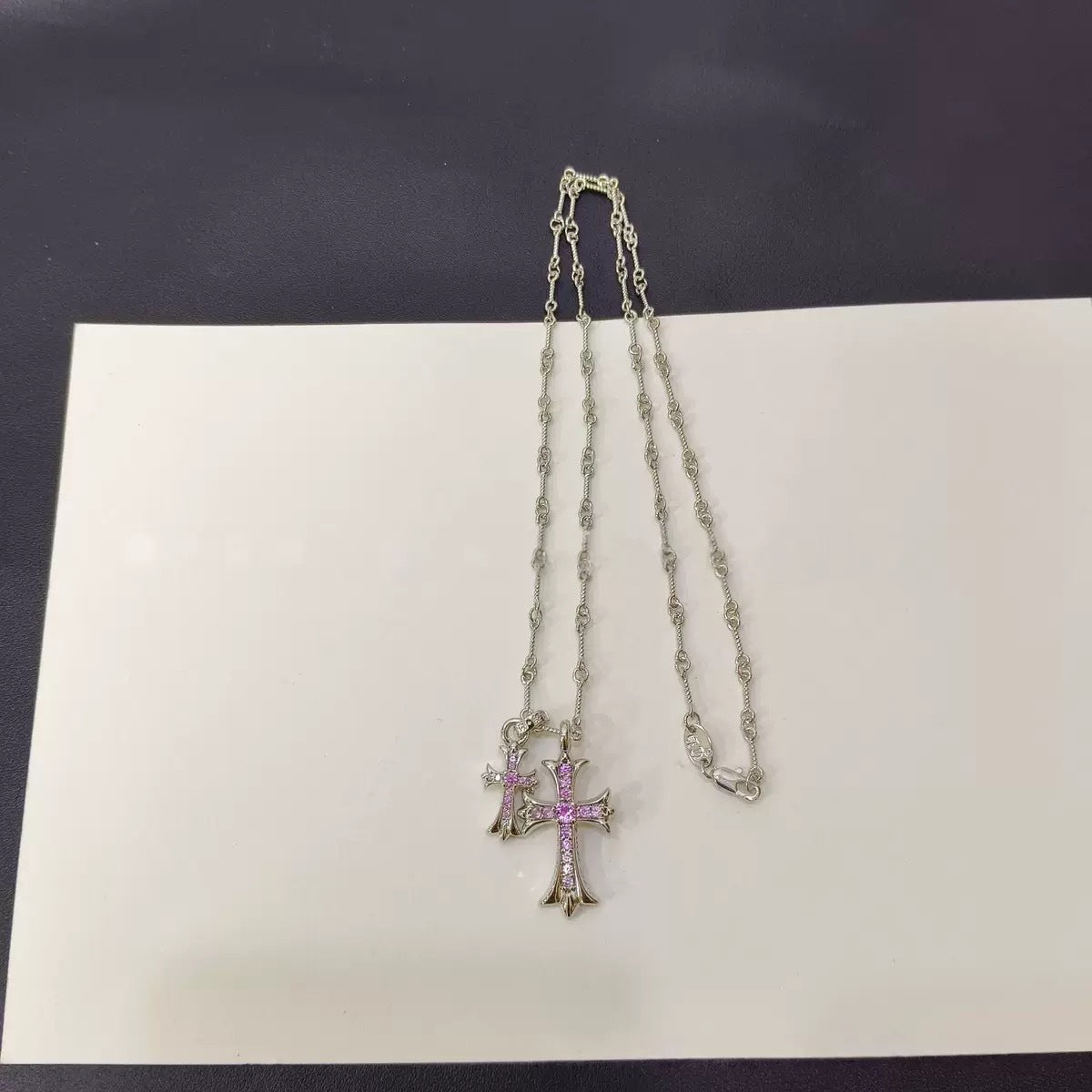 Double Cross Platinum Necklace
