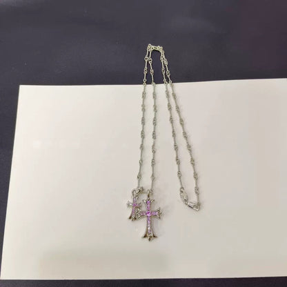 Double Cross Platinum Necklace