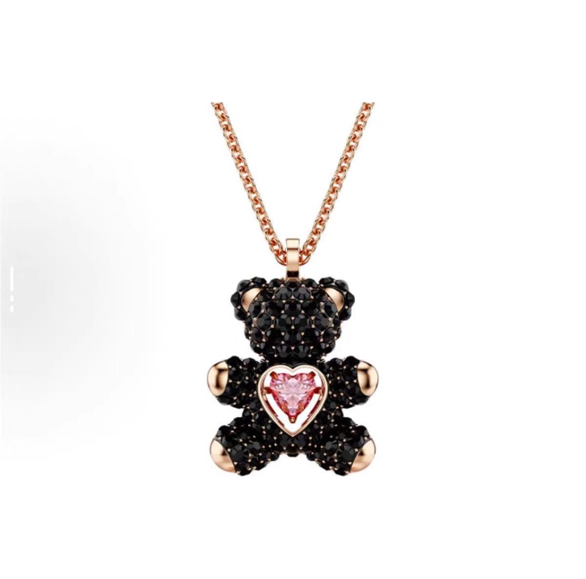 Beating Heart Teddy Bear Crystal Necklace