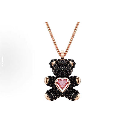 Beating Heart Teddy Bear Crystal Necklace