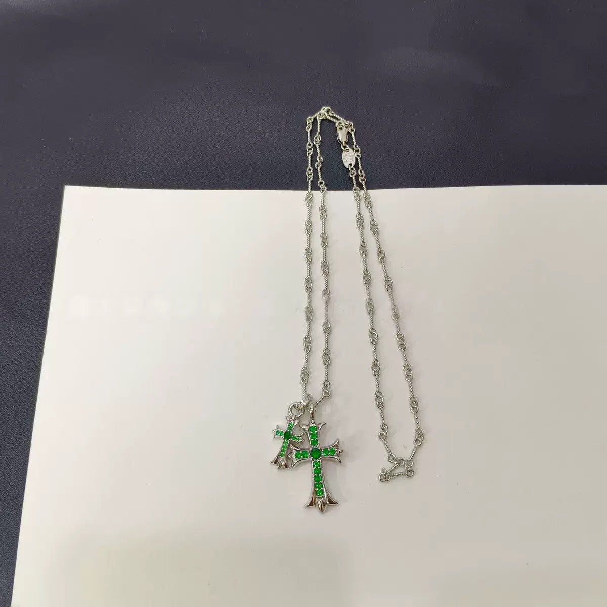 Double Cross Platinum Necklace
