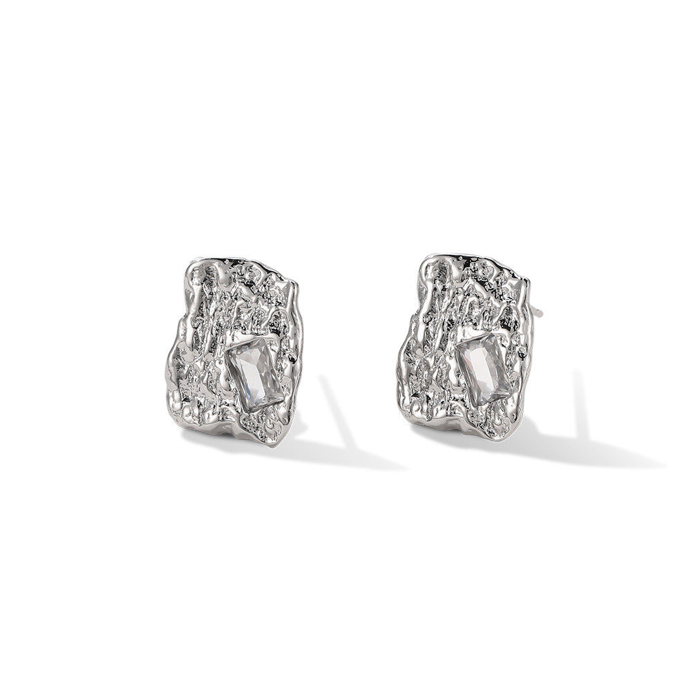 Square Geometric Diamond Texture Earrings