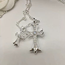 Double Cross Platinum Necklace