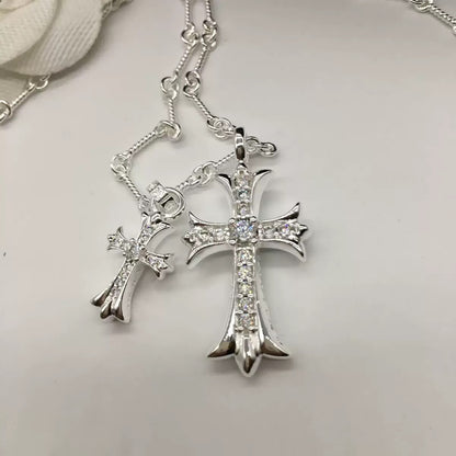 Double Cross Platinum Necklace