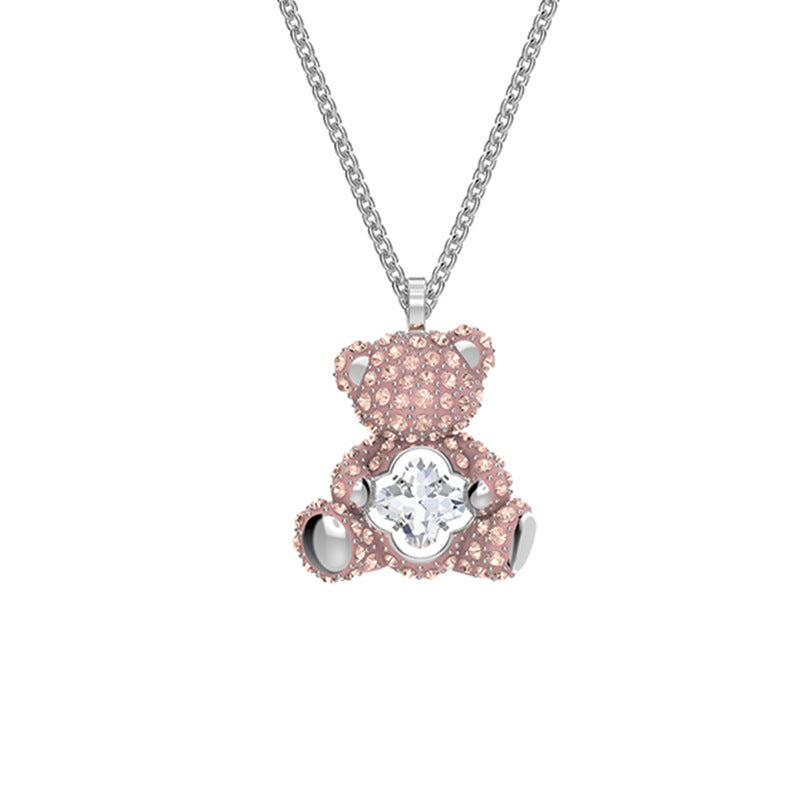 Beating Heart Teddy Bear Crystal Necklace