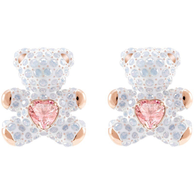 Beating Heart Teddy Bear Crystal Earrings