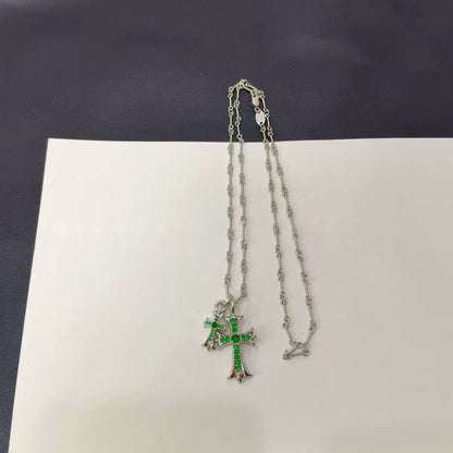 Double Cross Platinum Necklace