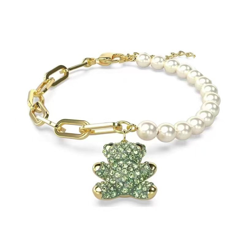 Beating Heart Teddy Bear Crystal Bracelet