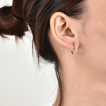 Gold-inlaid diamond round earrings