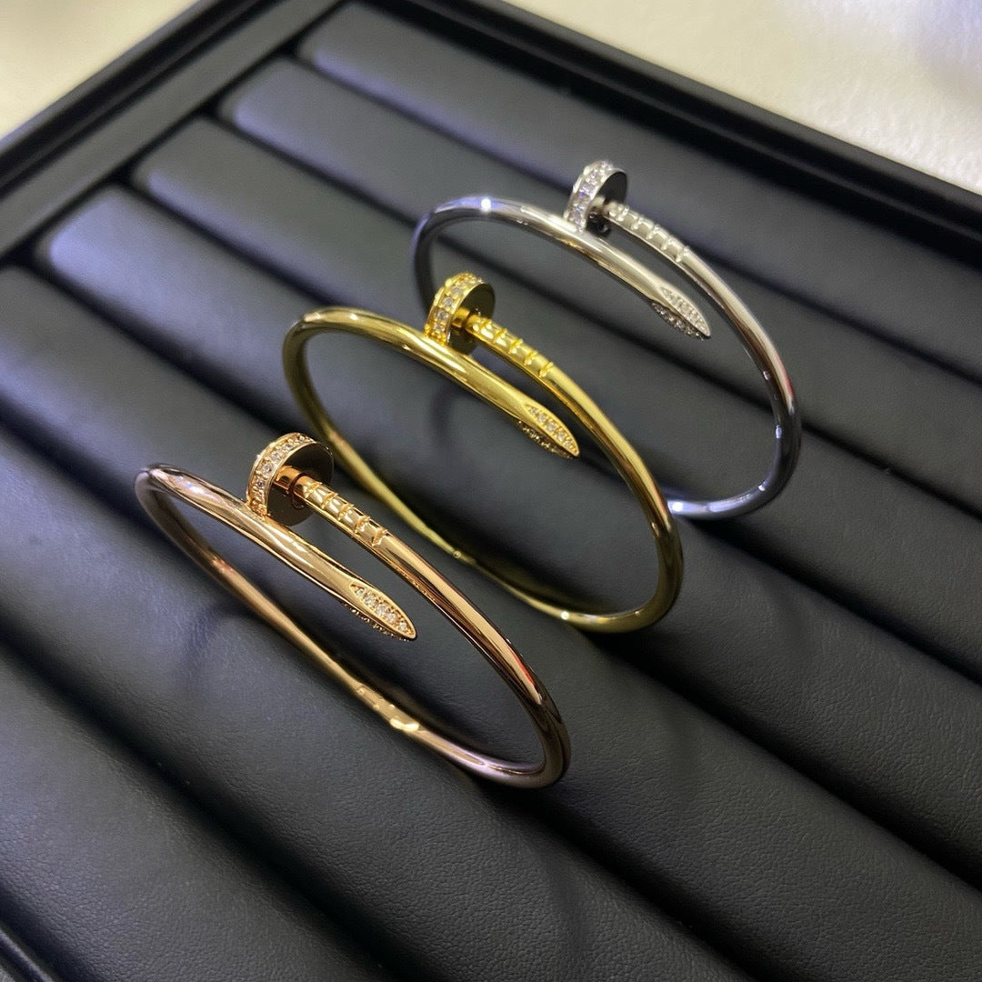 Unisex Nail Screw Bracelet – Tarnish-Free Stainless Steel Bangle, Stackable Edgy Jewelry