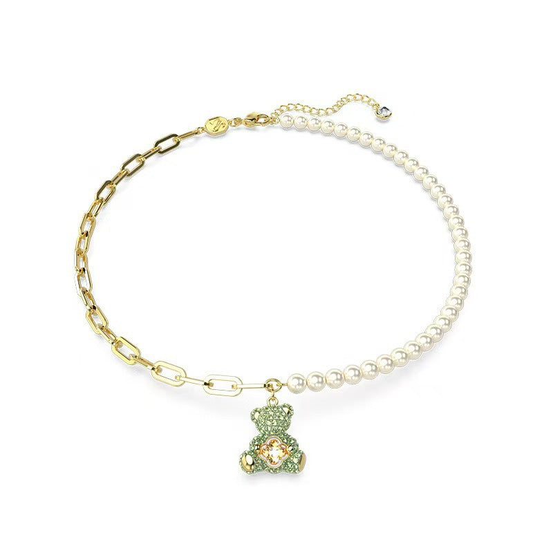 Beating Heart Teddy Bear Crystal Necklace
