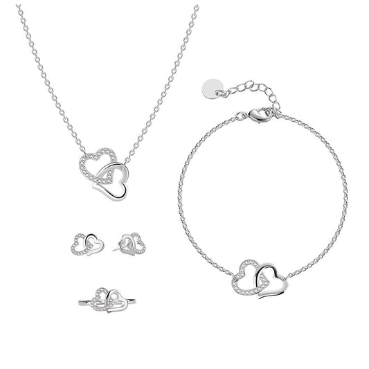 Double love bracelet necklace earrings ring jewelry set