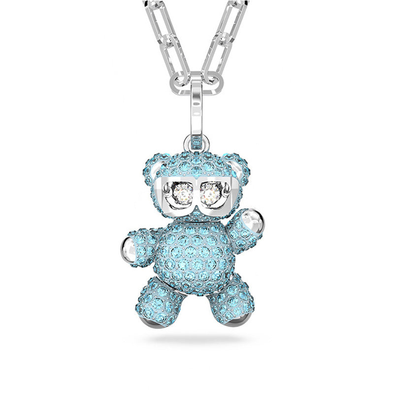 Beating Heart Teddy Bear Crystal Necklace