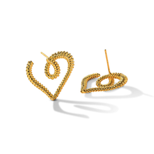 Line Spiral Heart Earrings