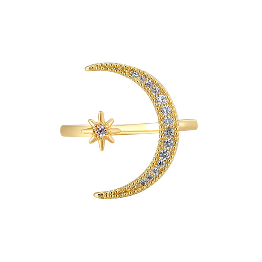 Crescent diamond-encrusted open tail ring