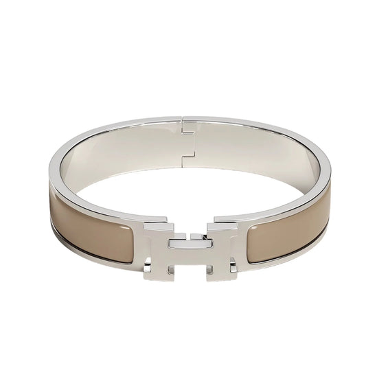 Signature H-Clasp Bangle – Minimalist & Secure Lock Bracelet, Everyday Luxury (Sliver / Grey)