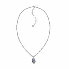 Silver tone gray blue faceted beaded necklace with teardrop stone pendant