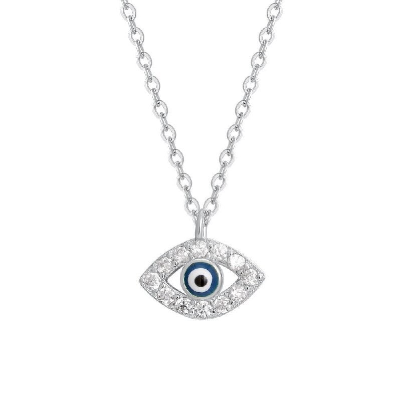 Silver-tone 925 sterling silver evil eye pendant necklace