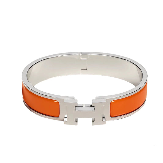 Signature H-Clasp Bangle – Minimalist & Secure Lock Bracelet, Everyday Luxury (Sliver / Orange)