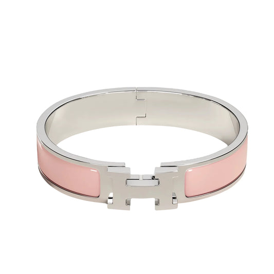 Signature H-Clasp Bangle – Minimalist & Secure Lock Bracelet, Everyday Luxury (Sliver / Pink)