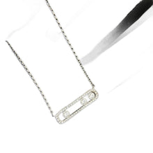 Silver-tone three-stone pavé CZ sliding bar necklace on white