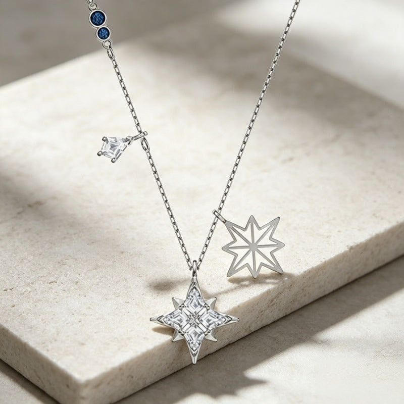 Crystal Star Charm Necklace in Silver Tone