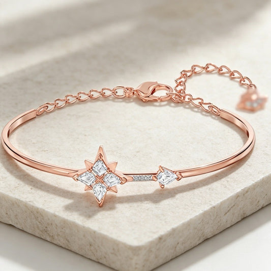 Crystal Star Bangle Bracelet in Rose Gold Tone