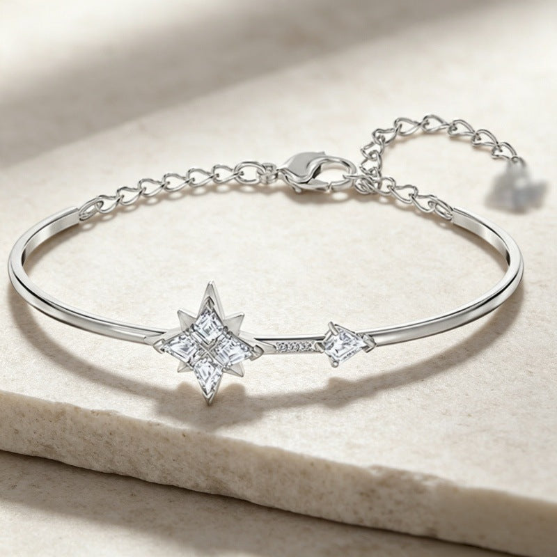 Crystal Star Bangle Bracelet in Silver Tone