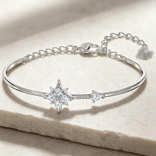 Crystal Star Bangle Bracelet in Silver Tone