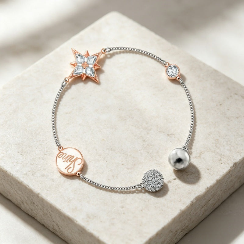 Mixed Metal Star Bracelet with Crystal Accents