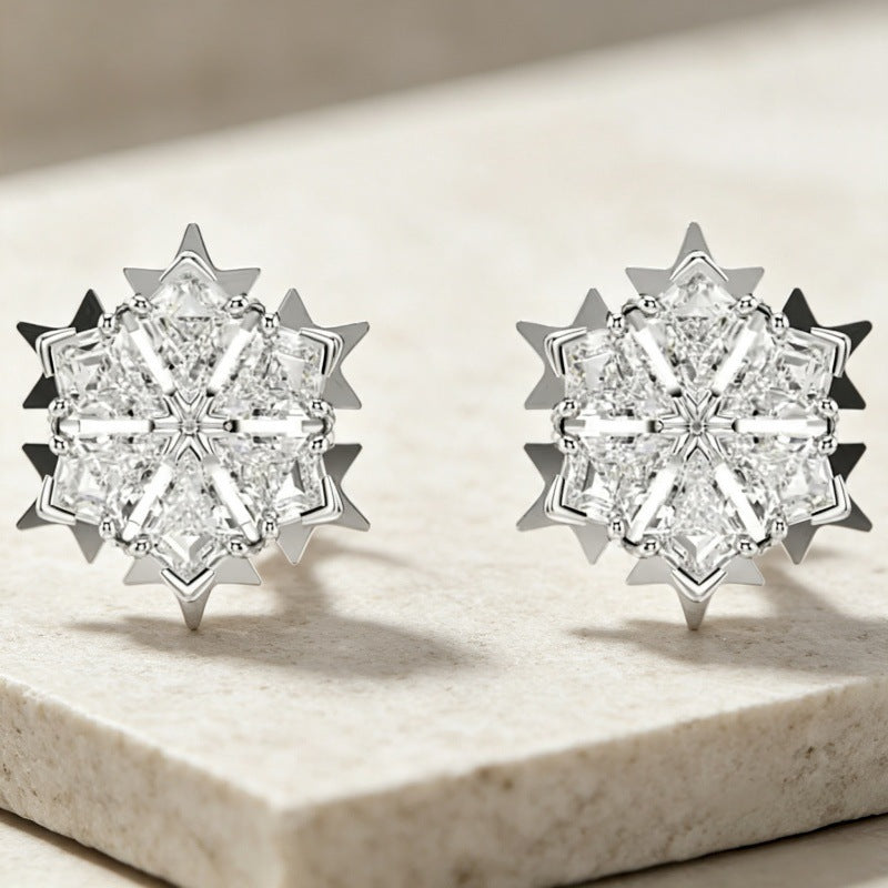 Crystal Snowflake Stud Earrings in Silver Tone