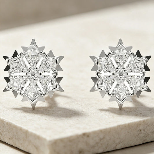 Crystal Snowflake Stud Earrings in Silver Tone