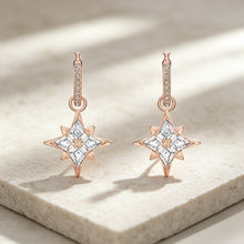 Crystal Star Hoop Drop Earrings in Rose Gold Tone