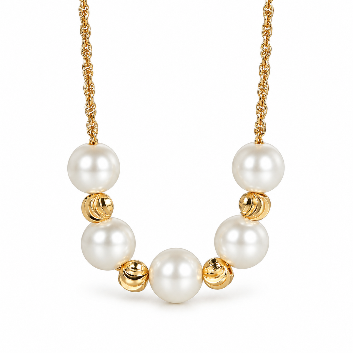 Round Pearl-Style Bead Necklace – Gold Tone | LuckCoo