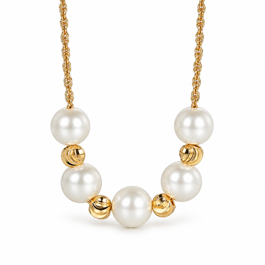Round Pearl-Style Bead Necklace – Gold Tone | LuckCoo