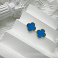 Four-Leaf Clover Stud Earrings – 23 Colors, Gold-Tone Electroplated Stainless Steel with S925 Silver Posts