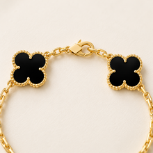 Five-clover bracelet – Black and Gold, lobster clasp and beaded edge detail